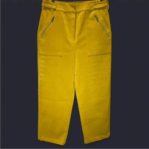 NWT Royalty By Maluma Yellow Croc Faux Leather Cropped Pants - Picture 3 of 6